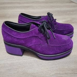 Vintage Purple Suede Hush Puppies Disco Platform Loafers Size 7